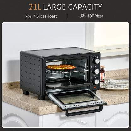 HOMCOM 21L Mini Countertop Oven, 100°C-230°C Adjustable Temp - Black 