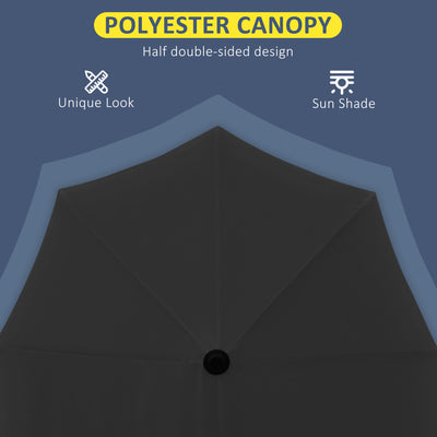 Outsunny 2m Half Parasol Market Umbrella Garden Balcony Parasol with Crank Handle, Base, Double-Sided Canopy, Black 