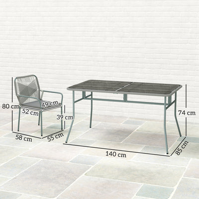 Outsunny Five-Piece PE Rattan Garden Dining Set with Cushions & Stackable Chairs - Light Grey 