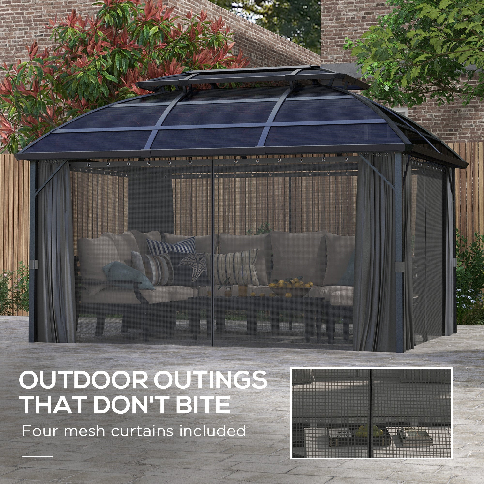 Outsunny 4 x 3m Aluminium Frame Hard Gazebo, with Accessories - Black 
