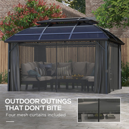 Outsunny 4 x 3m Aluminium Frame Hard Gazebo, with Accessories - Black 