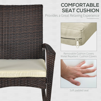 Outsunny PE Rattan Garden Rocking Chair, Outdoor Rocking with Cushion, 160 KG Capacity Wicker Garden Armchair Rocker with Metal Frame for Patio, Porch, Balcony, Brown 