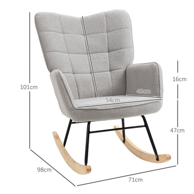 HOMCOM Berber Fleece Nursery Glider Rocker for Nursing, Wingback Rocking Chair for Living Room, Light Grey 