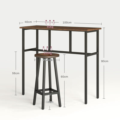 HOMCOM 6-Piece Bar Table Set, 2 Breakfast Tables with 4 Stools, Counter Height Dining Tables & Chairs for Kitchen, Living Room, Rustic Brown 