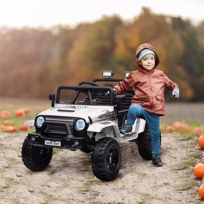 AIYAPLAY 12V Battery Powered Kids Ride-On Car, Electric Truck w/ Spring Suspension, Remote, Music, Horn, Lights, White 
