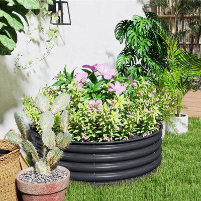 Outsunny Galvanised Raised Garden Bed with Safety Edging, Outdoor Raised Planter Box with Gloves, 120 x 120 x 43cm, Dark Grey 