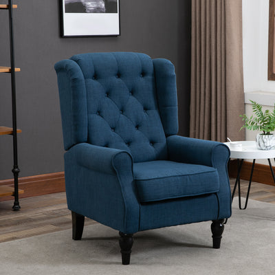 HOMCOM Wingback Accent Chair, Retro Upholstered Button Tufted Occasional Chair for Living Room and Bedroom, Blue 