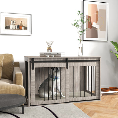 PawHut 118cm Dog Crate Furniture with Removable Cushion for Extra Large Dogs - Walnut Brown 