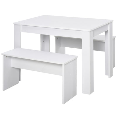 HOMCOM Kitchen Dining Table and 2 Benches Set, Table and Chairs Set for Limited Space, White 