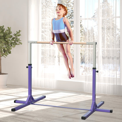 HOMCOM Steel Frame Adjustable Horizonal Gymnastics Bar For Kids Home Gym Training Purple 