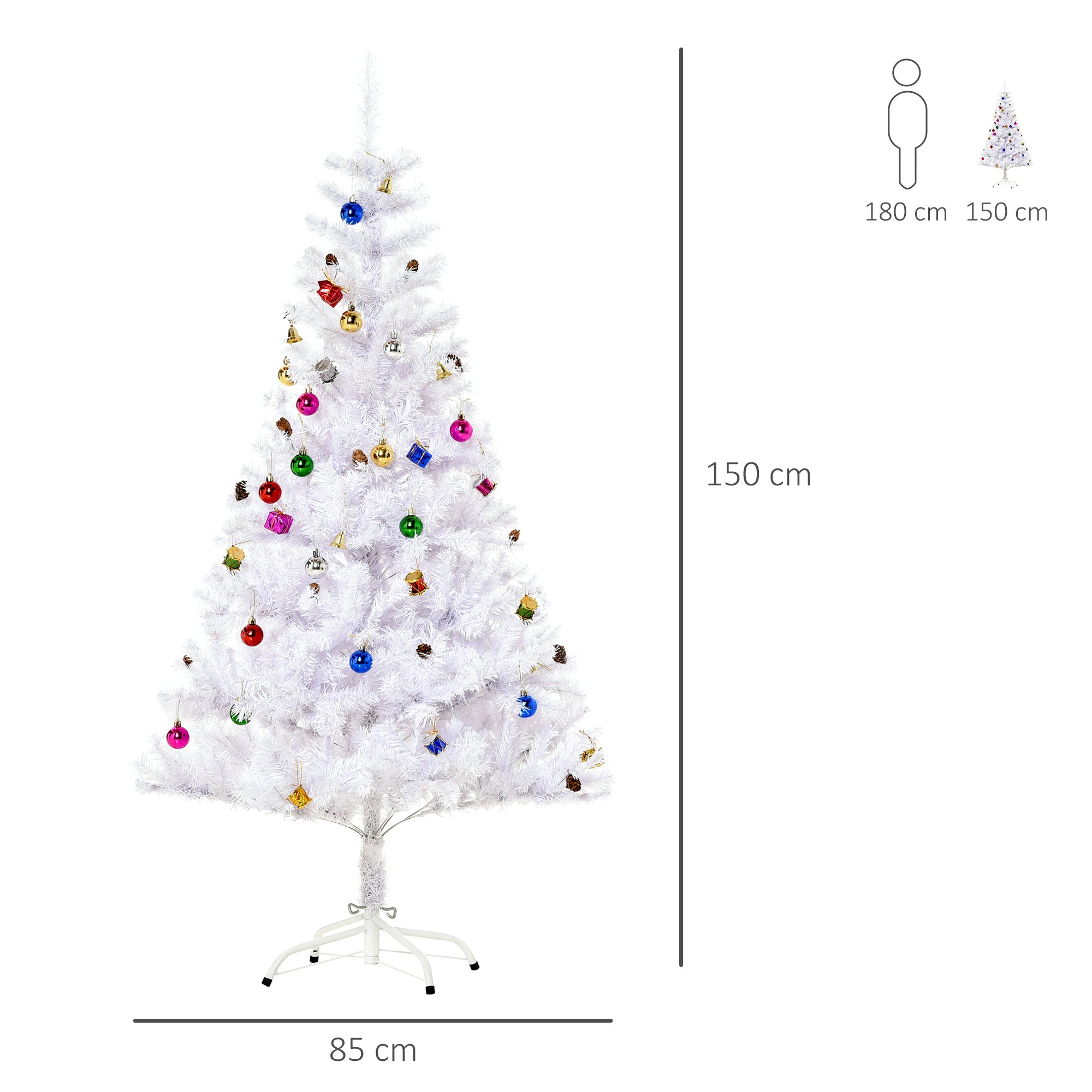 HOMCOM 5ft Snow Artificial Christmas Tree w/ Metal Stand Decorations Home Seasonal Elegant Faux White 