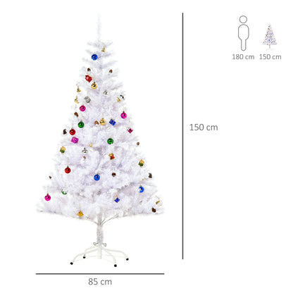 HOMCOM 5ft Snow Artificial Christmas Tree w/ Metal Stand Decorations Home Seasonal Elegant Faux White 