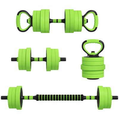 SPORTNOW 40kg Four-In-One Adjustable Weight Dumbbells Set, Barbell, Kettlebell, Push Up Stand - Green 