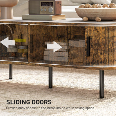 HOMCOM Coffee Table with Storage, Living Room Table with Slatted Tambour Sliding Doors and Foot Pads, Rectangular Coffee Table with Elevated Base for Living Room, Rustic Brown 