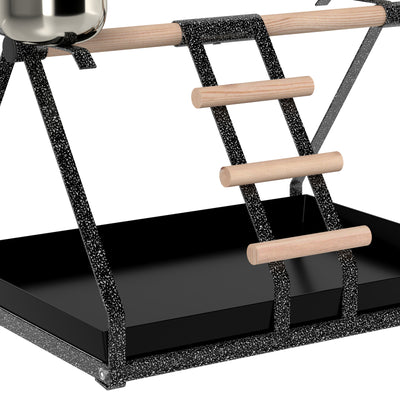 PawHut Parrot Stand Bird Stand w/Wood Perch Ladder Feeder Removable Tray 