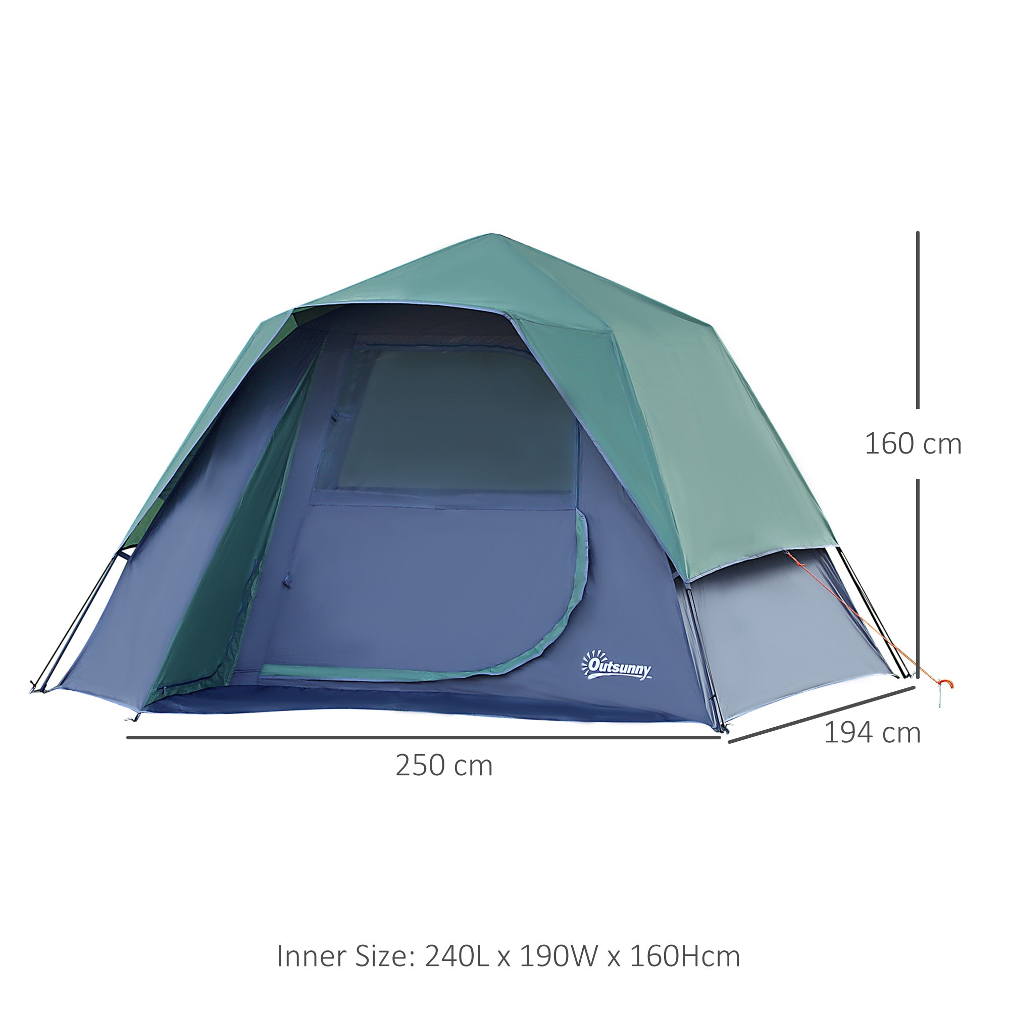 Outsunny Fibreglass Frame 3/4 Person Lightweight Camping Tent Green 
