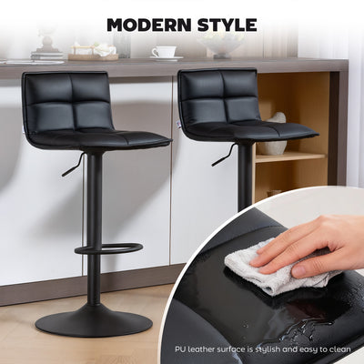 HOMCOM Set of Two Modern Faux Leather Bar Stools - Black 