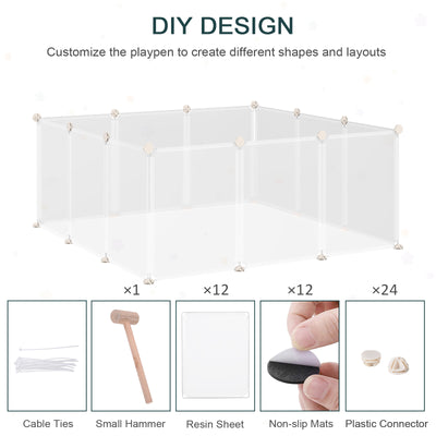 PawHut Pet Playpen DIY Small Animal Cage Open Enclosure Portable Plastic Fence 12 Panels for Hedgehog Bunny Chinchilla Guinea Pig White 
