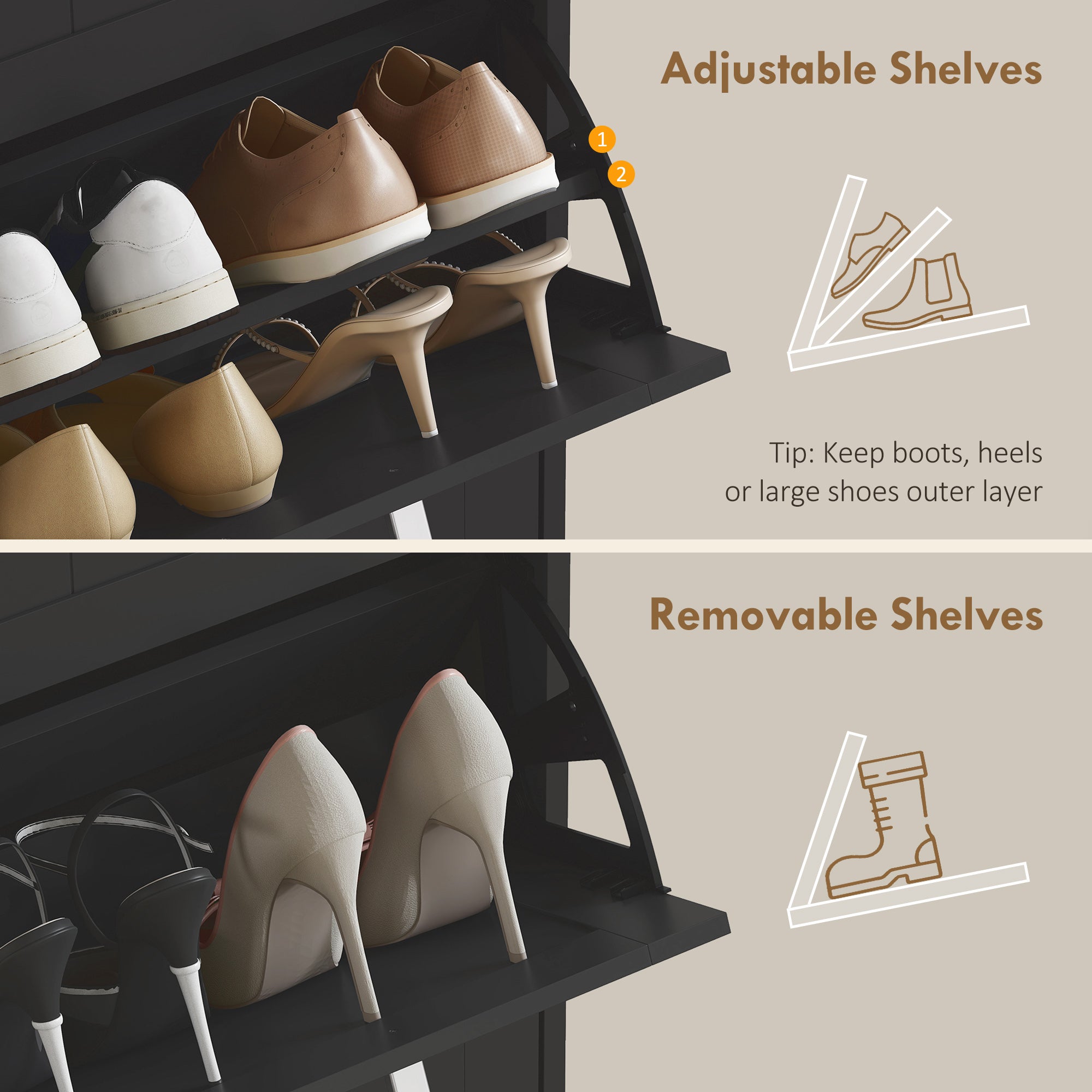 HOMCOM Three-Drawer Minimalistic Shoe Cabinet - Black 