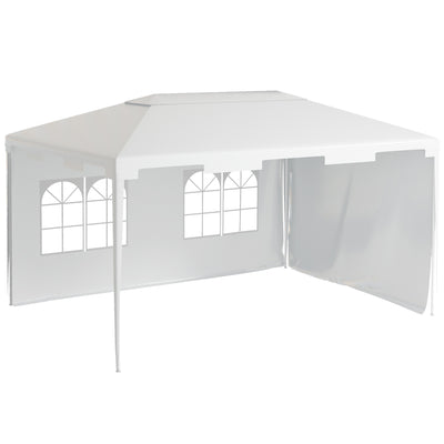 Outsunny 3 x 4 m Garden Gazebo Shelter Marquee Party Tent with 2 Sidewalls for Patio Yard Outdoor - White 