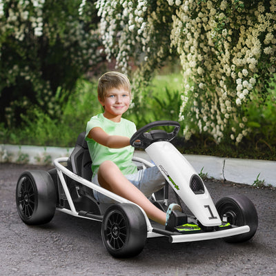 HOMCOM 24V Electric Go Kart for Kids, Drift Ride-On Racing Go Kart with 2 Speeds, for Boys Girls Aged 8-12 Years Old, White 