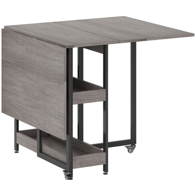 HOMCOM Industrial Folding Dining Table, Drop Leaf Table with Open Compartments for Small Spaces, Kitchen, Dining Room, Grey 