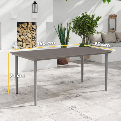Outsunny Garden Table, Outdoor Dining Table for 6 People, 160 x 90 x 74 cm, with Rust Resistant Metal Frame, WPC Top, for Balcony, Terrace, Dark Grey 