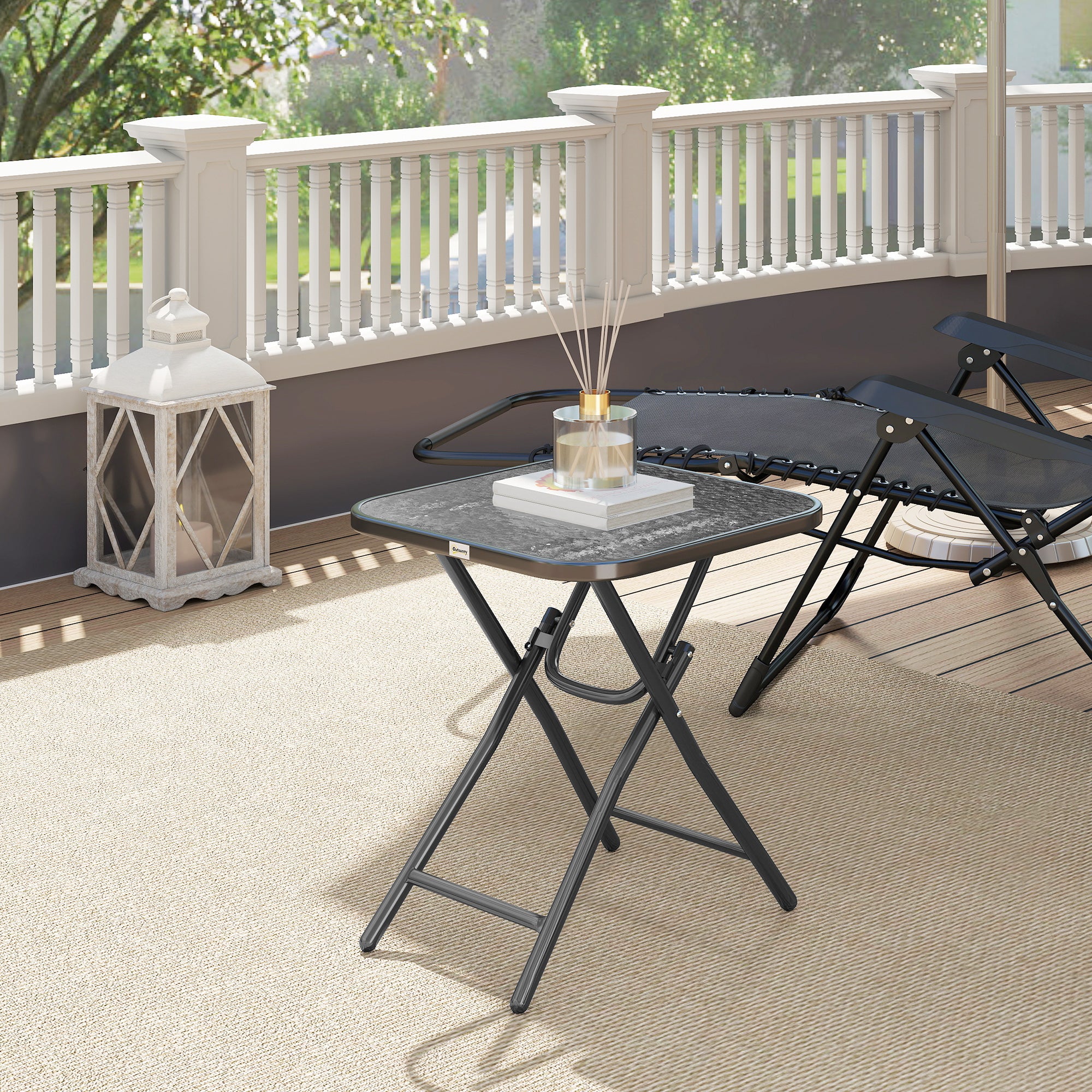 Outsunny Foldable Garden Table Square Folding Table for Patio Garden 45 x 45 x 50Hcm Black 
