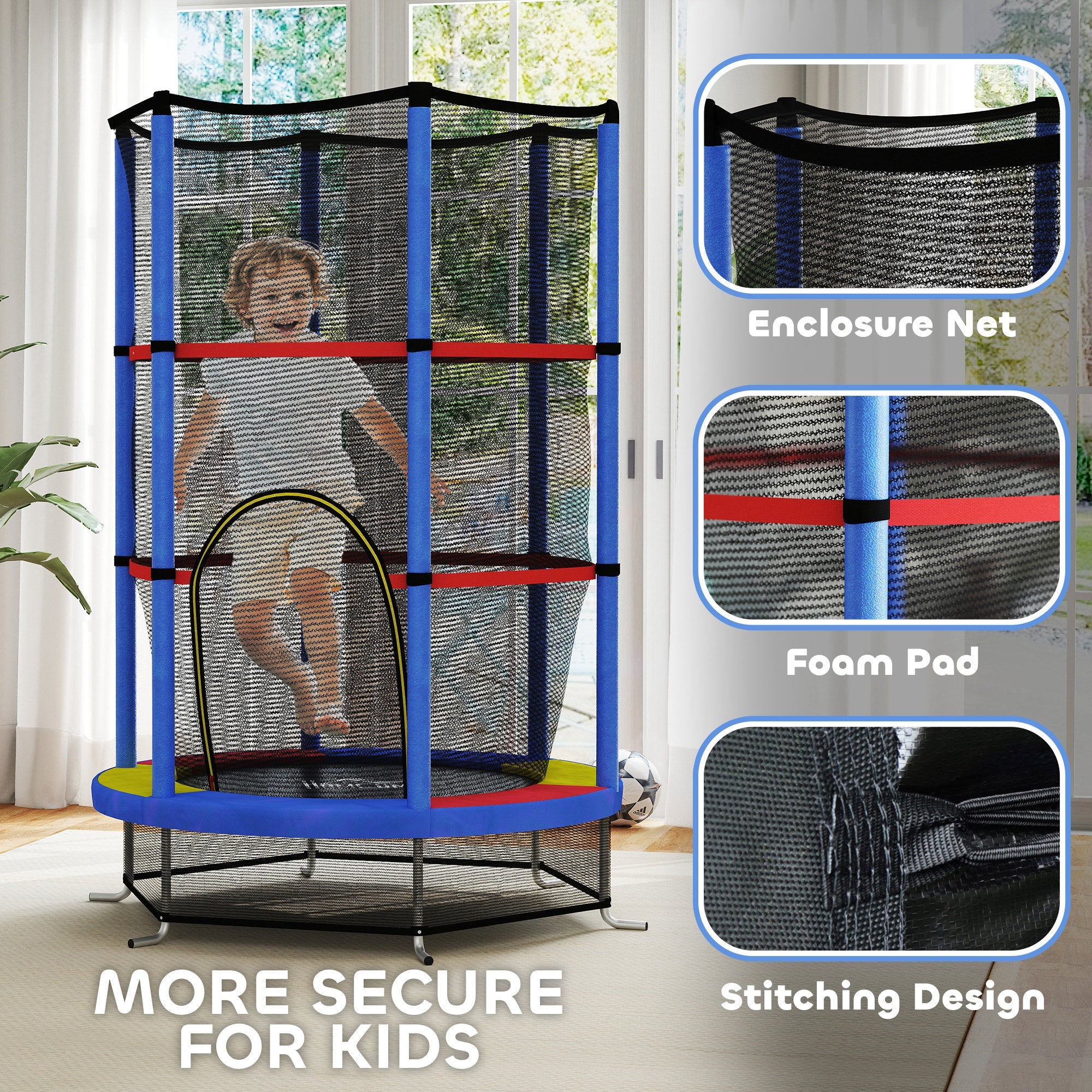 HOMCOM Kids Trampoline, with Enclosure Net, Steel Frame, for Ages 3-6 Years - MultiColoured 