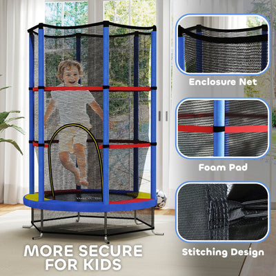 HOMCOM Kids Trampoline, with Enclosure Net, Steel Frame, for Ages 3-6 Years - MultiColoured 
