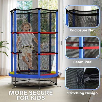 HOMCOM Kids Trampoline, with Enclosure Net, Steel Frame, for Ages 3-6 Years - MultiColoured 