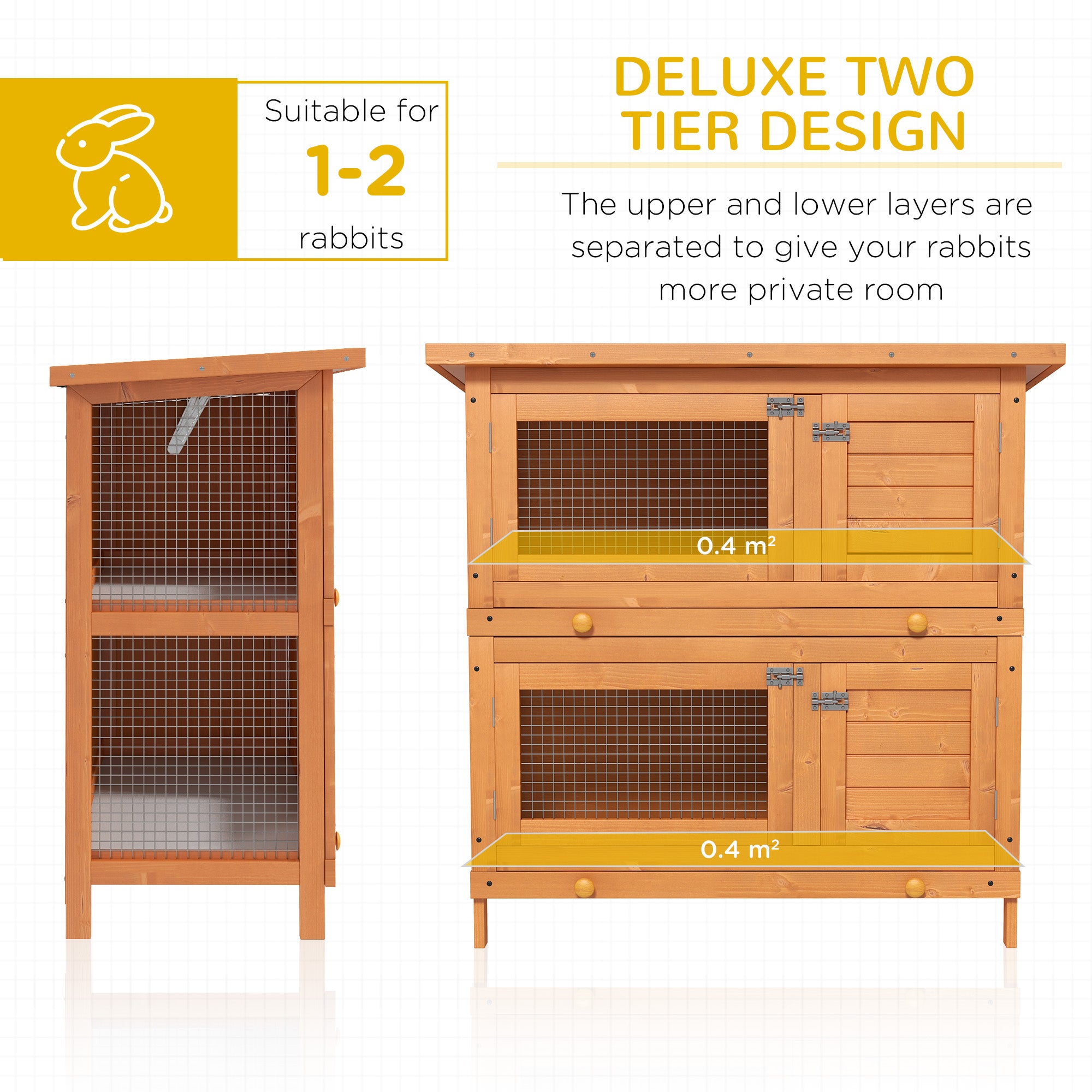 PawHut Rabbit Hutch Outdoor Guinea Pig Hutch Wooden Duck House Pet Cage with Opening Roof, 90 x 45 x 90cm 
