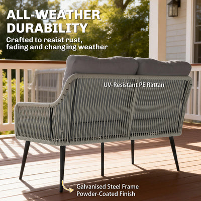 Outsunny Rattan Garden Furniture Set, 4 Piece Outdoor Patio Furniture with Tempered Glass Table and Chairs, Indoor Balcony Conservatory Set 