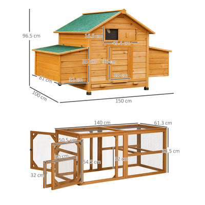 PawHut 2 Piece Wooden Chicken Coop and Run Set, Poultry Run Cage with Nesting Box, Slide-Out Tray, for 4-8 Chickens, Yellow 