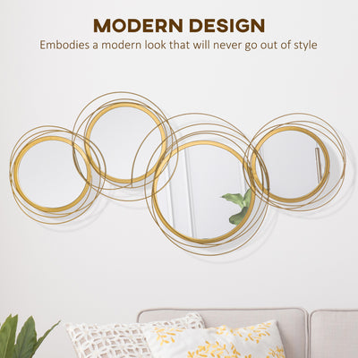 HOMCOM Metal Wall Art Modern Decorative Mirror Decor Hanging Home Wall Sculptures for Living Room Bedroom Dining Room, Gold 