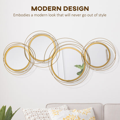 HOMCOM Metal Wall Art Modern Decorative Mirror Decor Hanging Home Wall Sculptures for Living Room Bedroom Dining Room, Gold