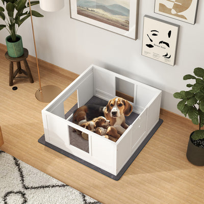 PawHut Whelping Box for Dogs with Whelping Pad, Adjustable Entrance, Non-slip Foot Pads, for Medium Dogs, 100 x 96cm 