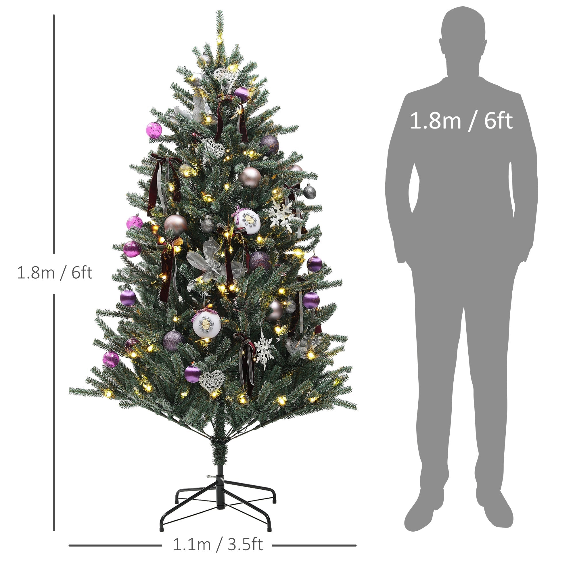 HOMCOM 6ft Artificial Christmas Tree, with Purple Decorations and Lights 