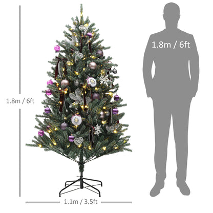 HOMCOM 6ft Artificial Christmas Tree, with Purple Decorations and Lights 