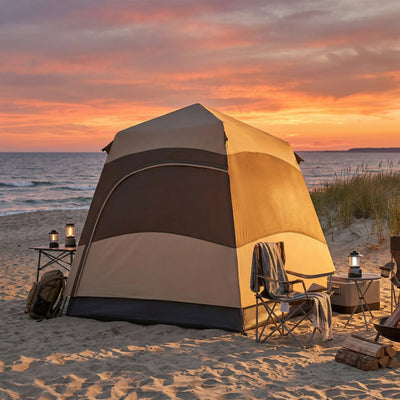 Outsunny Double Layer Instant Pop Up Tent with Rainfly, Portable Camping Shelter with Sewn-in Groundsheet and Carry Bag, Brown 