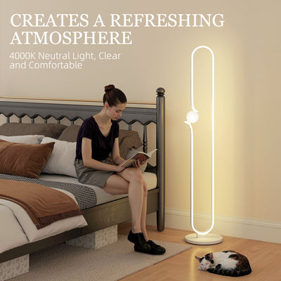 HOMCOM LED Floor Lamp, Dimmable Floor Standing Lamp with Glass Night Light, Foot Switch for Living Room, Bedroom, Office, White 