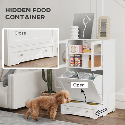 PawHut Dog Feeding Station with 2 Storage Cabinets, 2 Elevated Bowls, Side Hooks, Anti-tip Kit for Water and Feeding Supplies 