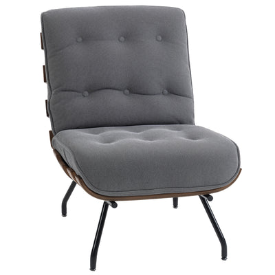 HOMCOM Accent Chair, Linen-look Fabric Reading Chair with Spring Cushion, Slatted Support, Steel Frame, Dark Grey 