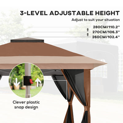 Outsunny 3.6 x 3.6m Pop-Up Gazebo, with Accessories - Brown 