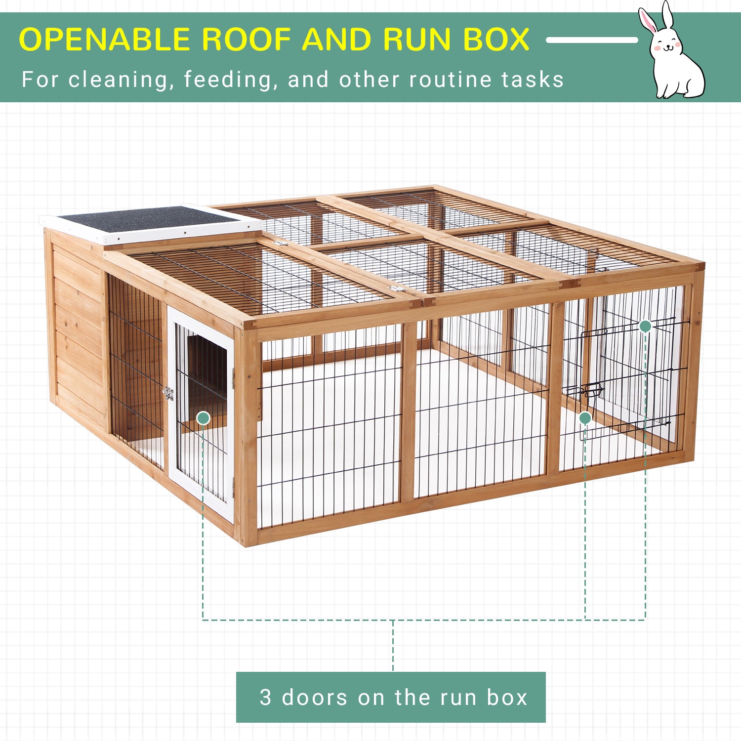 PawHut Rabbit Hutch Outdoor, Guinea Pig House, Bunny Run Cage with Openable Top for 1–2 Rabbits, Yellow 