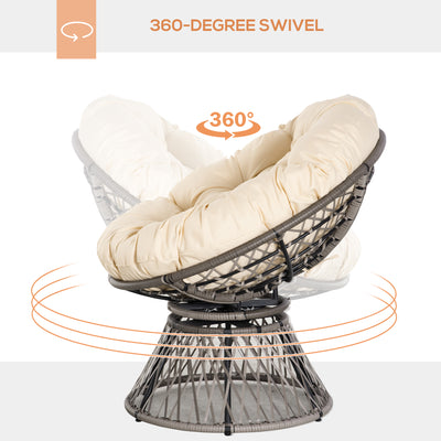Outsunny 360° Swivel Rattan Moon Bowl Chair Round Lounge Garden Wicker Basket Seat with Padded Cushion Oversized for Outdoor Indoor, Beige 
