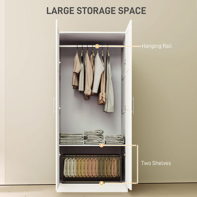 HOMCOM Double Paneled Door Wardrobe, with Shelves - White 