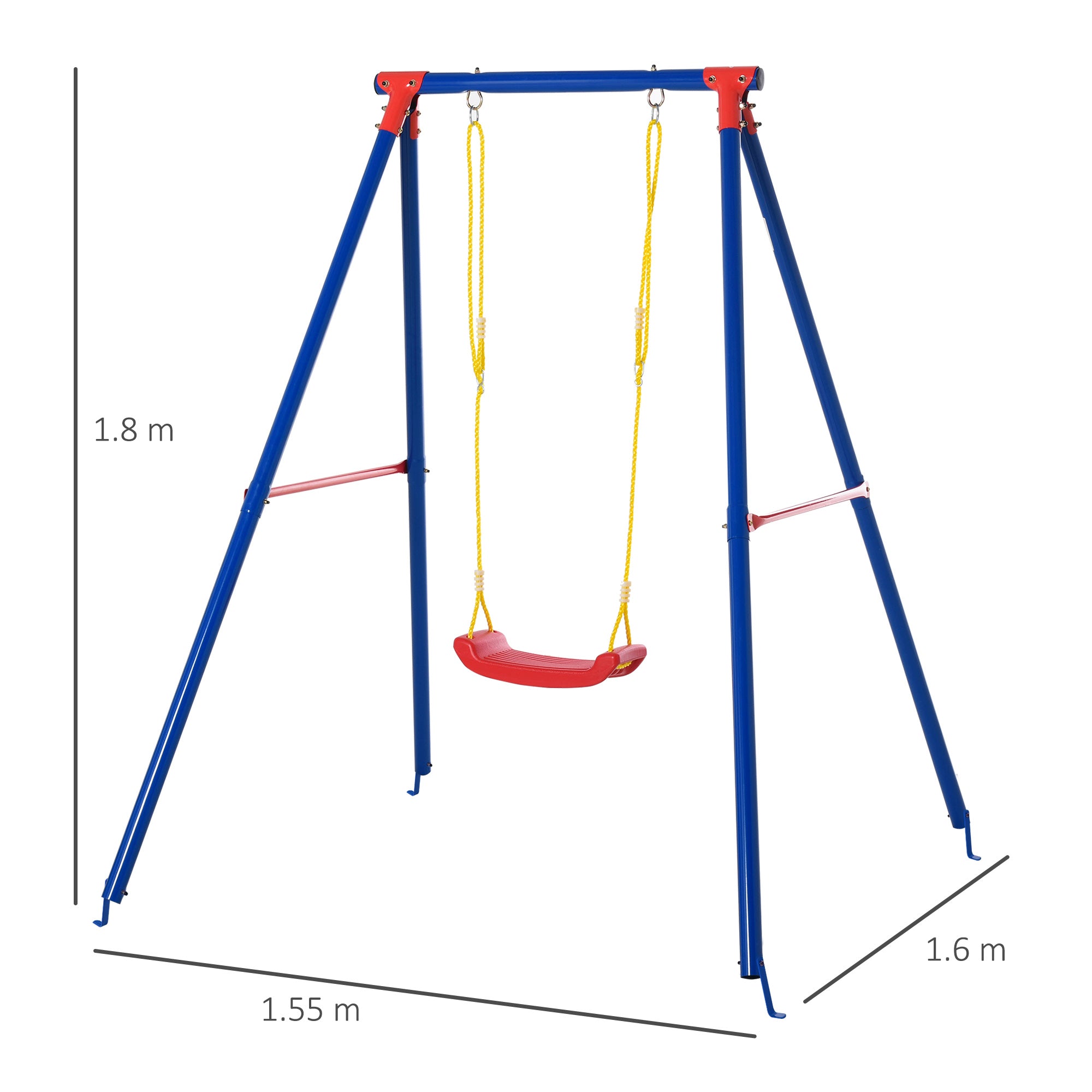 Outsunny Kids Swing Set Toddler Swing Adjustable Rope Heavy Duty A-Frame Stand Outdoor Playset for 3-8 Years Old Blue 