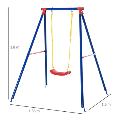 Outsunny Kids Swing Set Toddler Swing Adjustable Rope Heavy Duty A-Frame Stand Outdoor Playset for 3-8 Years Old Blue 