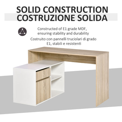 HOMCOM L-Shaped Desk, Corner Computer Desk with Storage Drawer, Adjustable Shelf, Cabinet for Home Office and Study, 120 x 92 x 75cm, Oak and White 